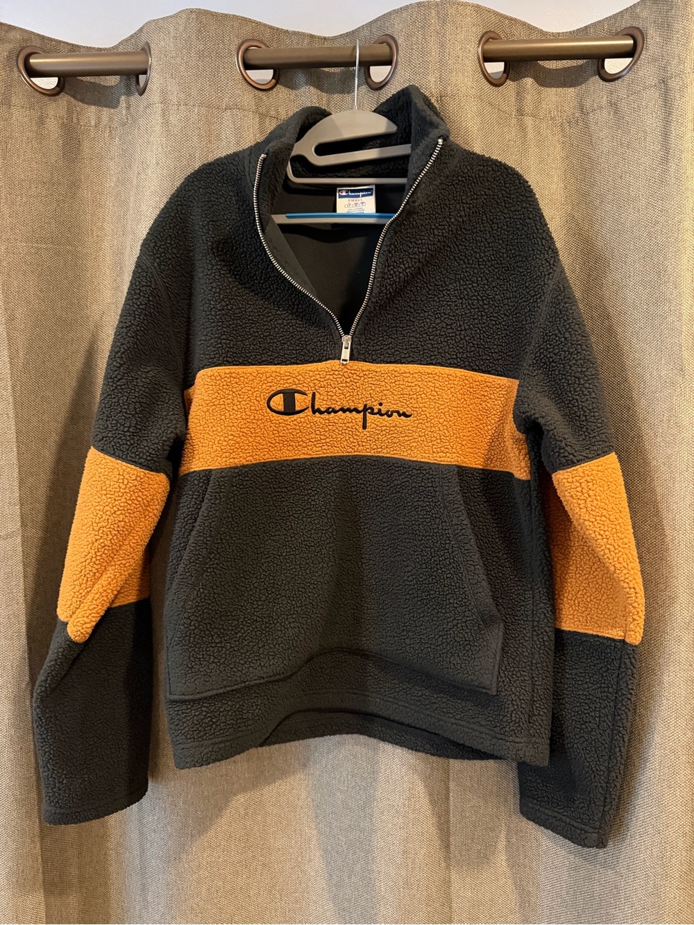 Champion Unisex Black and Coffee Quarter-Zip Sherpa Pullover